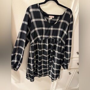 Knox Rose black and white plaid long sleeve babydoll dress XXL